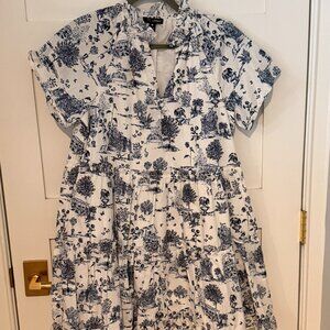 Aqua Toile Short Sleeve Mini Dress-Size XS